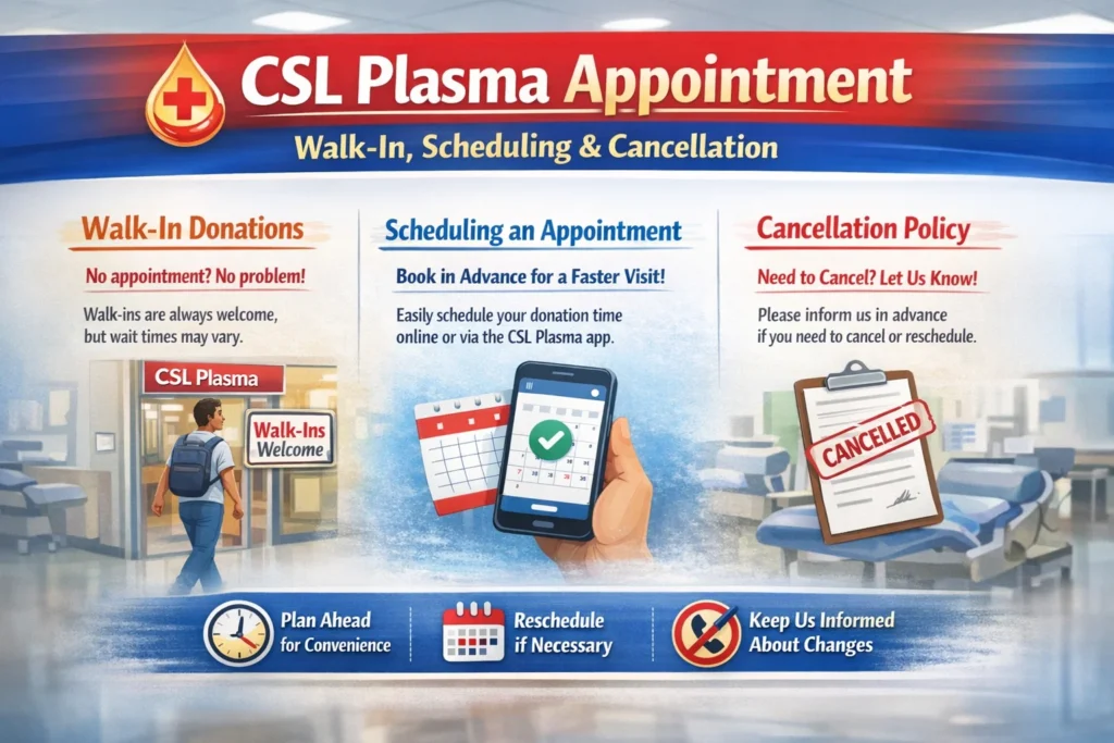CSL Plasma Appointment : Walk-In, Scheduling & Cancellation